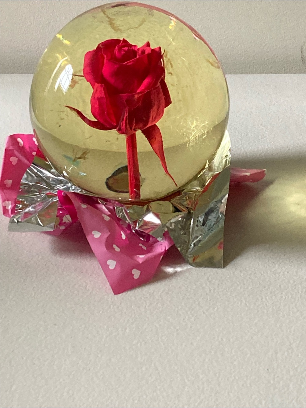 Clear Glass Paperweight Sphere with Red Rose Inside Beauty and the Beast Prop